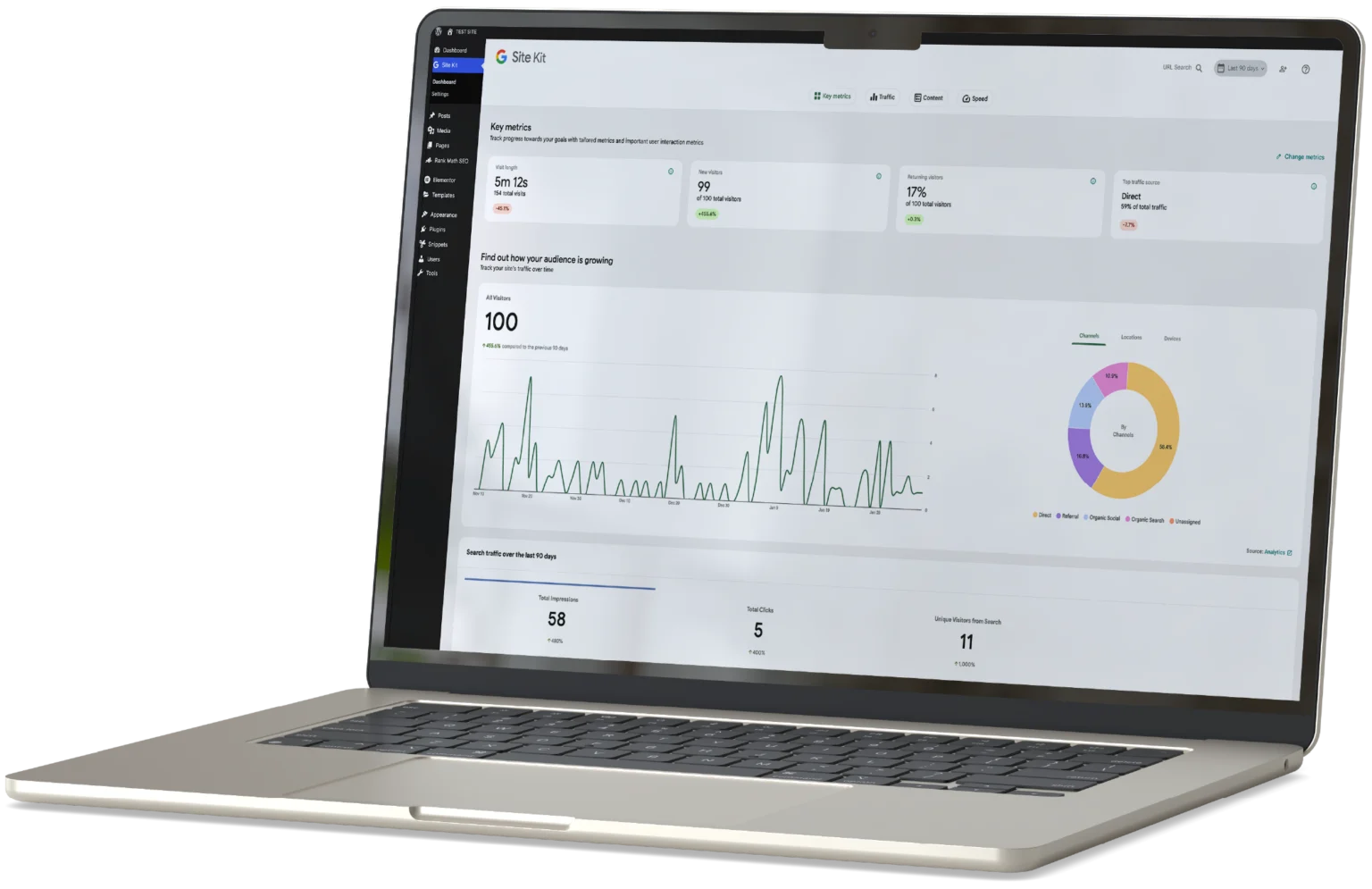 Website management laptop screen with website metrics brxtn mktg