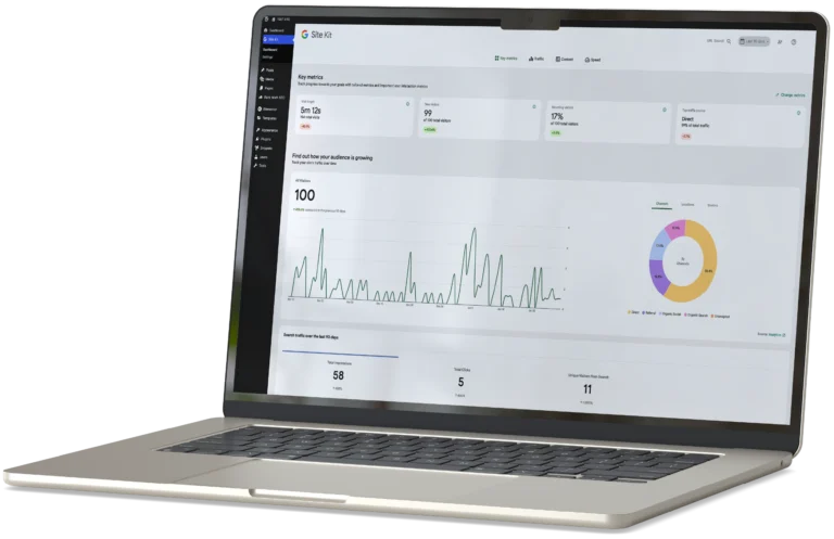 Website management laptop screen with website metrics brxtn mktg
