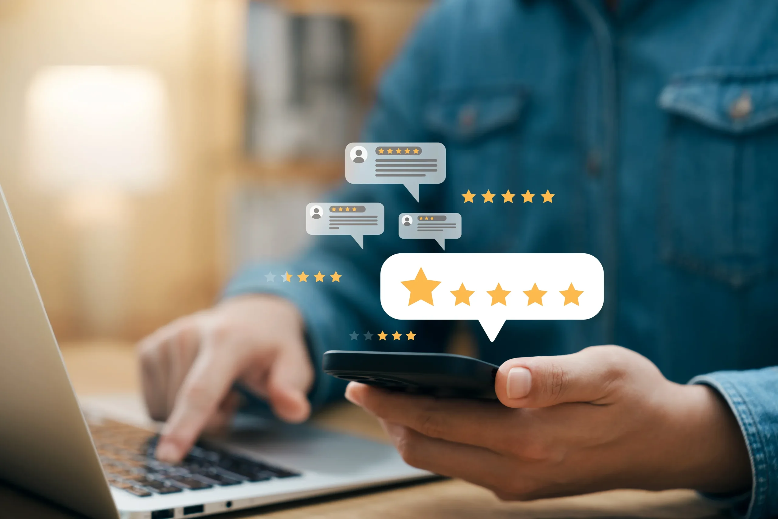 Customer satisfaction survey concept users rate service experiences online application customers can evaluate quality service leading business reputation rating